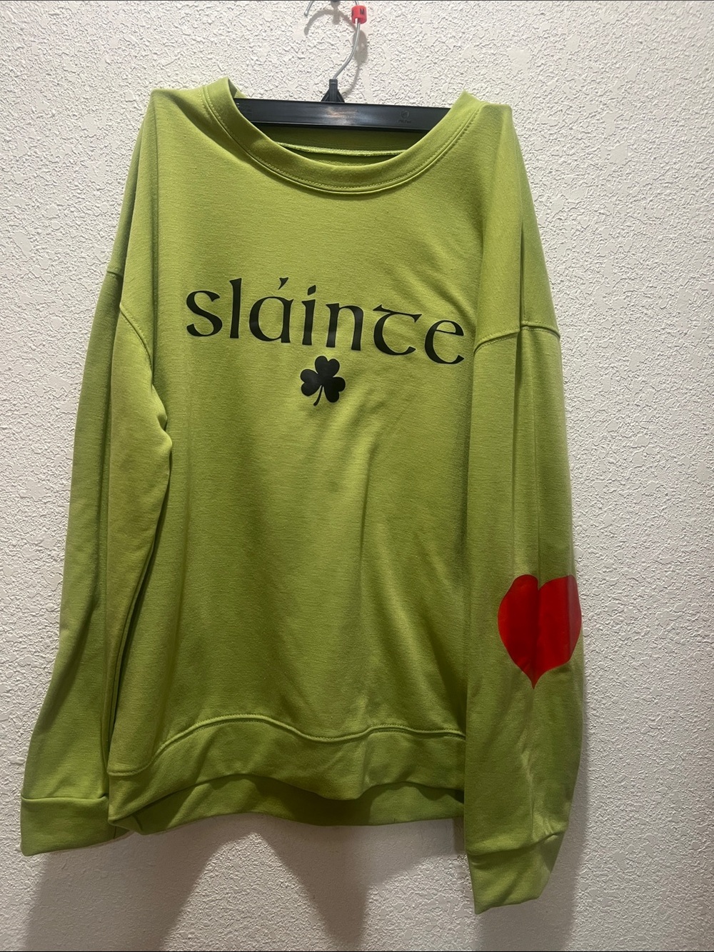 Sláinte Green Graphic Sweatshirt with Red Heart Sleeve